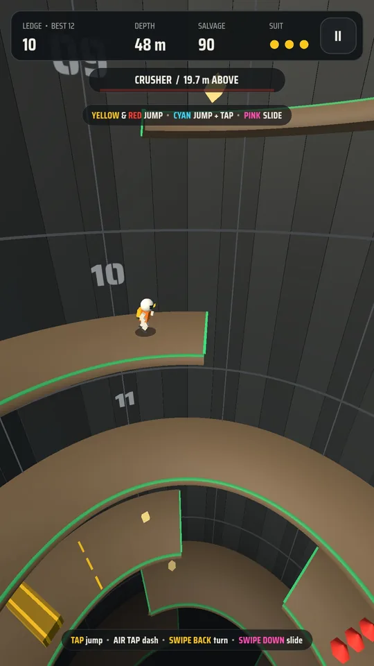 The runner mid-jump, with a sign that says tap to jump