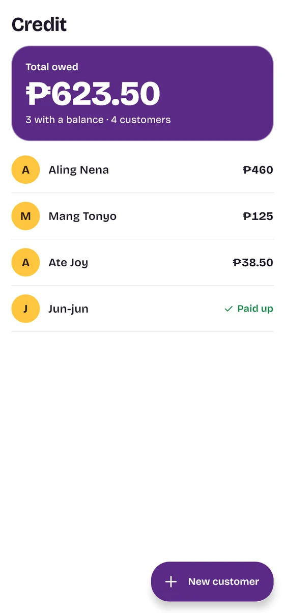 Tindero: what each customer owes